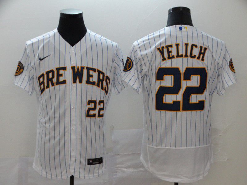 Men Milwaukee Brewers #22 Yeli White stripes Nike Elite MLB Jerseys->milwaukee brewers->MLB Jersey